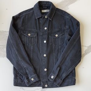 Topshop Oversized Moto Jean Jacket, Black, Small